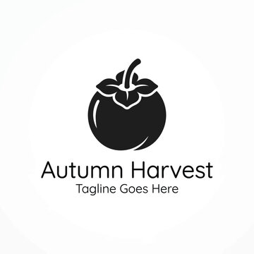 Minimalist Ripe persimmon fruit for autumn harvest organic agriculture seasonal produce farm market logo design