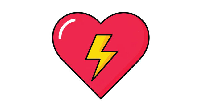 A vibrant red heart with a bright yellow lightning bolt strikes emotions strongly.