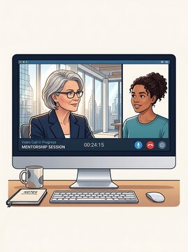 Professional women engaged in a virtual mentorship session video call