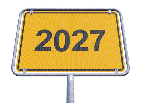 3d Illustration - Ortsschild - Ortstafel - 2026 - 2027 - Freisteller
