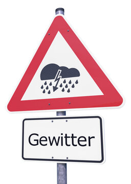 3d Illustation - Verkehrsschild - Achtung - Gewitter - Freisteller