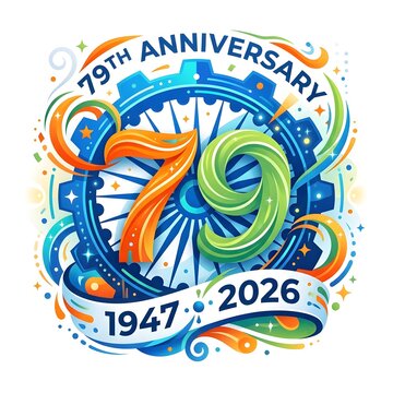 Vibrant 79th anniversary logo. Colorful celebration emblem. Commemorative design element
