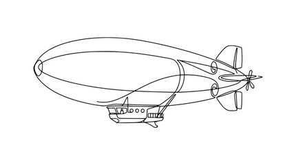 Airship Outline Drawing - Vintage Zeppelin Sketch on White Background © Bagus