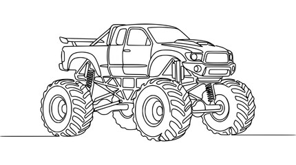 Monster Truck Outline Drawing - Off-Road Vehicle Line Art © Bagus