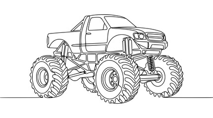 Monster Truck Outline Drawing - Off-road Vehicle Line Art © Bagus