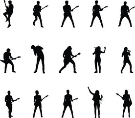 Fototapeta premium Silhouettes of people in various poses against black