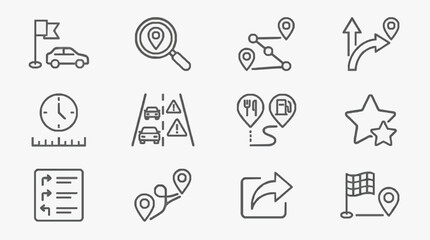 Fototapeta premium Corporate Minimalist Line Icons Set Featuring Navigation Directions and Location Based Services in Monochrome