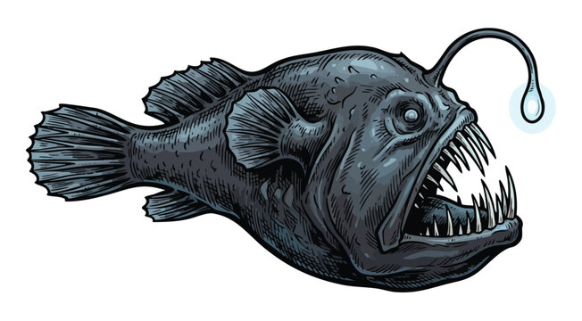 Detailed illustration of an anglerfish with luminescent lure