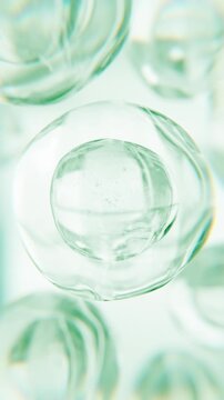 Green aloe vera serum bubbles. Organic eco skincare cosmetics macro 3D abstract background. Natural moisturizer essence gel drops. Collagen fluid molecule, detox peptide face lotion for skin renewal