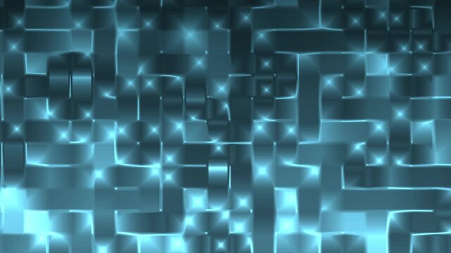 Abstract Moonlit Asteroid gradient background animation featuring an interlaced woven texture made of glossy geometric blocks with traveling cyan highlights and shimmering reflections.
