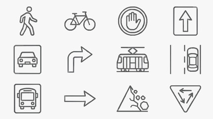 Fototapeta premium Clean Minimalist Black and White Icons Set of Transportation and Direction Symbols for Apps Websites
