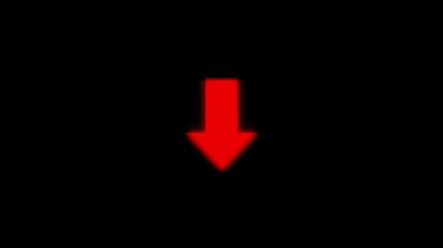Minimalist red arrow pointing downward animation on black background, for ui ux, direction navigation
