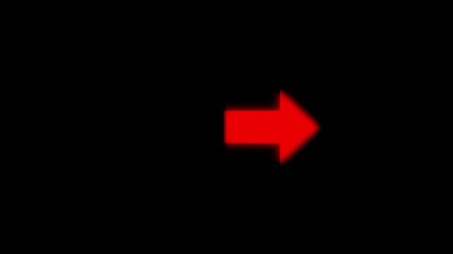 Red arrow pointing right animated on black background, for ui and, navigation right arrow, direction pointer