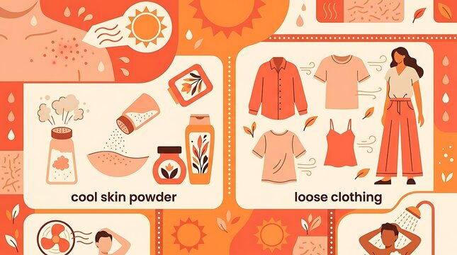 Infographic showing tips for staying cool and preventing heat rash