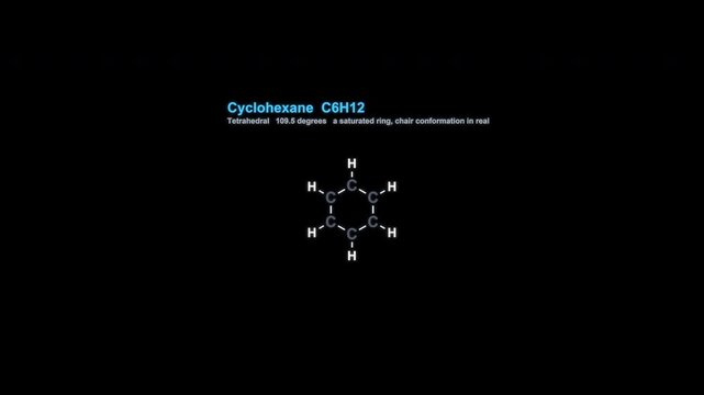 Cyclohexane C6H12 Lewis Structure Animation Labeled Alpha Channel 4K