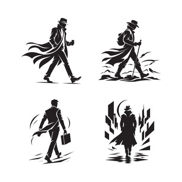 Mystery Walking Figure With Flowing Coat Silhouette Vector