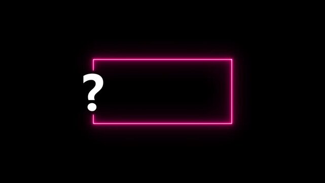 Glowing Pink Neon Question Mark Frame Box Animation Loop Isolated on Black Background for Quiz Trivia and FAQ Video Overlay