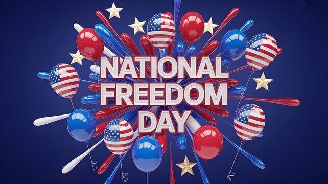 National freedom day celebrations with patriotic balloons and stars