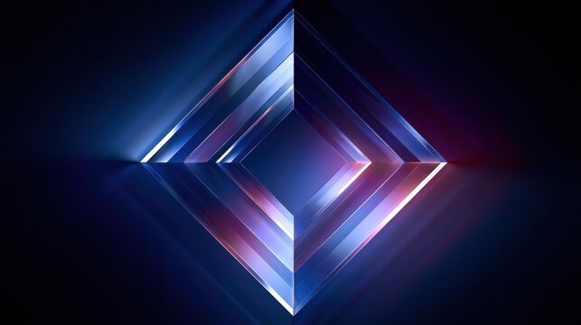 Glowing diamond frame made of reflective glass on dark background