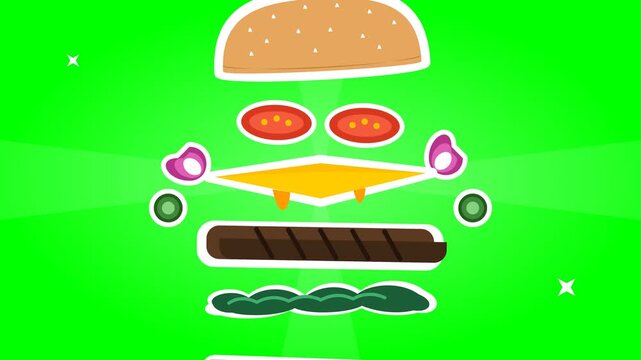 Animated Burger Ingredients Exploded View Motion Graphic.. 4k SVG Loop Animation