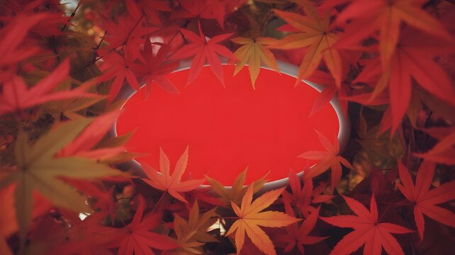 Civic holiday background with vibrant red maple leaves and oval frame