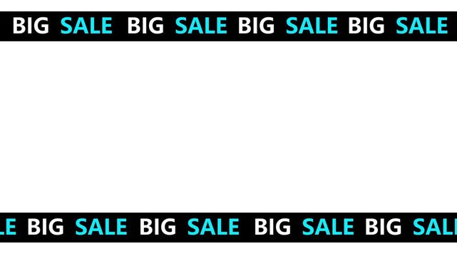 Big Sale Blue Animated Ticker Tape Frame Border Loop Isolated on White Background for Retail Commerce Video Promotion Title Overlay