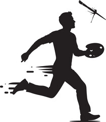Fototapeta premium Silhouette of a man running while holding a painter palette