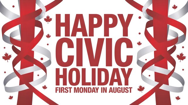 Happy civic holiday illustration with canadian maple leaves and festive ribbons