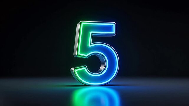 Neon number five on dark surface