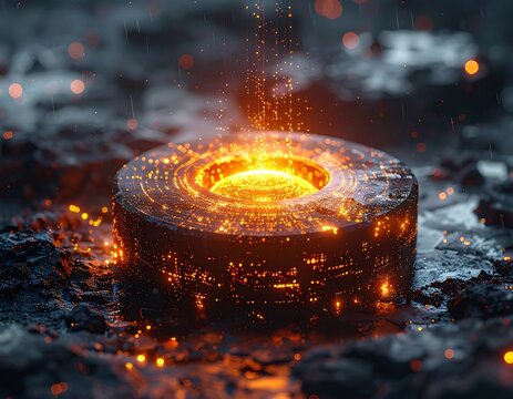 Molten metal industrial process close-up.