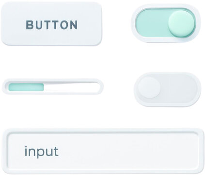 Minimalist mobile app UI kit with floating buttons toggle switch and progress bar