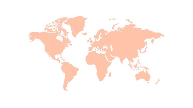 4K motion graphic of world map object in cartoon style with alpha channel transparency. 2D cartoon animation of Learning geography, education material on white background.