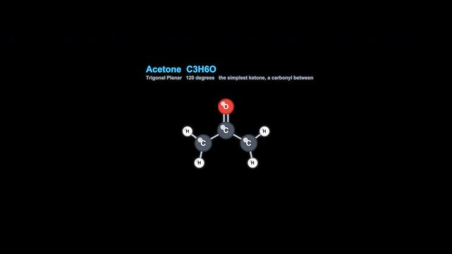 Acetone C3H6O Ball And Stick Model Animation Labeled Alpha Channel 4K