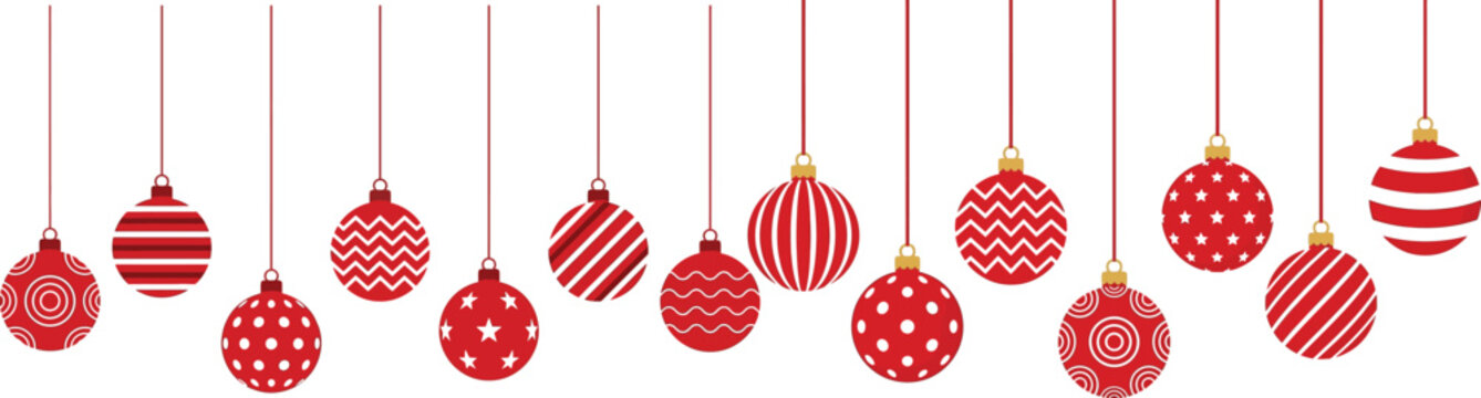 Festive red christmas ornaments hanging for christmas day celebrations