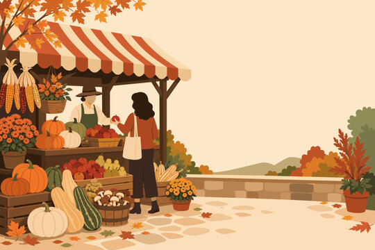 Autumn Farmers Market Stall Vector Tourism Campaign Background