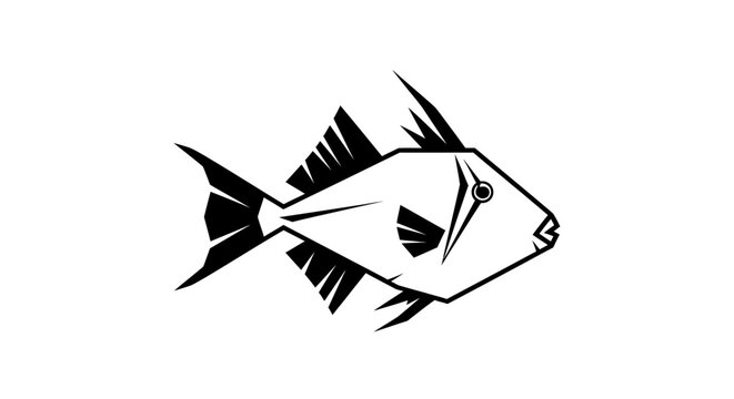 Geometric triggerfish illustration in black and white style.