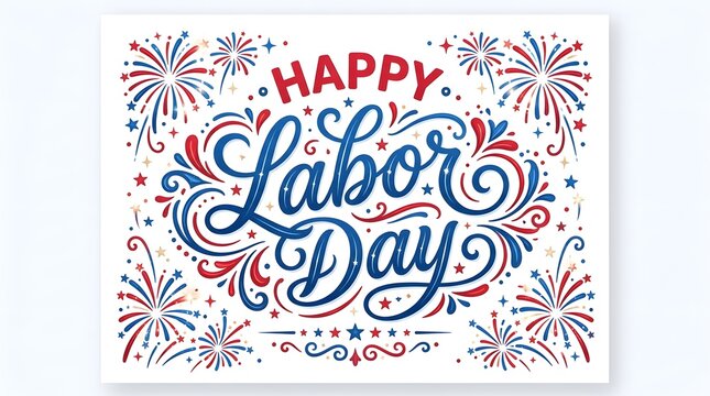Happy labor day festive handlettering with fireworks