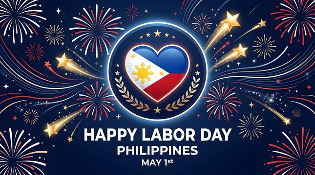 Happy labor day philippines may 1st celebration with flag heart