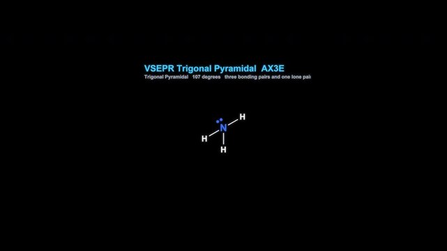 VSEPR Trigonal Pyramidal AX3E Lewis Structure Animation Labeled Alpha Channel 4K