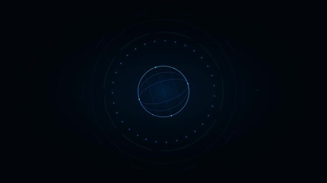 rotating globe global network icon on cobalt blue orbits