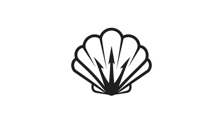 Obraz premium Scallop shell emblem with trident spear logo.