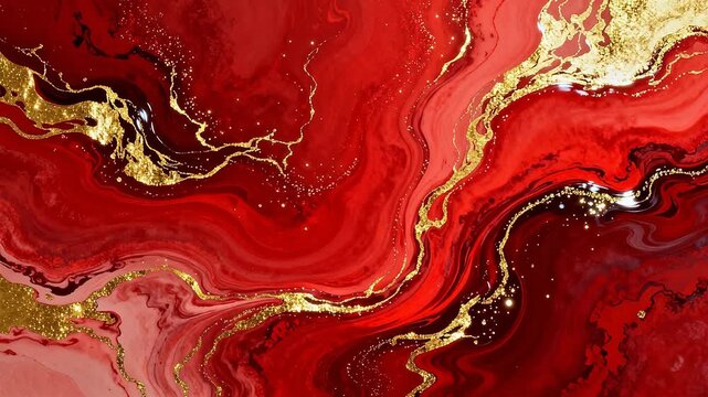 Red and gold abstract marbling
