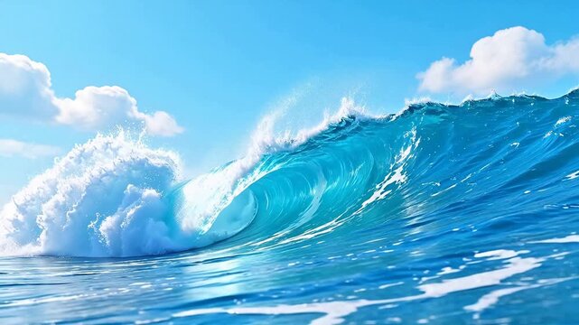 Large ocean wave under blue sky