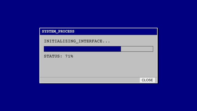 Loading animation of a system process initializing interface, showing a progress bar from 18% to 100%, symbolizing technological progress and efficiency.