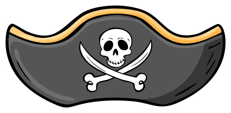 Pirate hat with skull and crossbones cartoon illustration for party, costume, or roleplay concepts