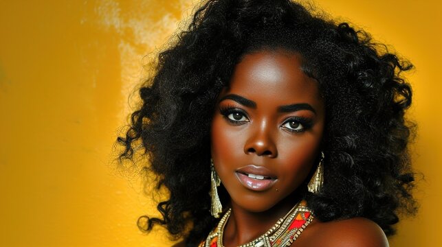 Portrait of Woman with Curly Hair Glancing Sideways in Warm Golden Light Close Up