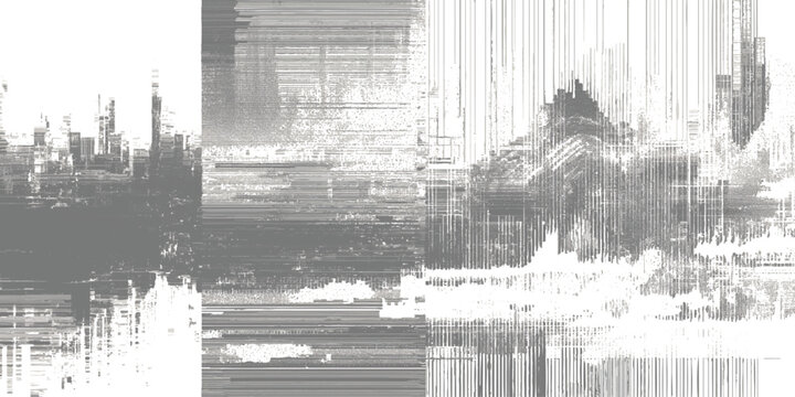 Distressed glitch art image with corrupted digital noise and pixelation effects overlay