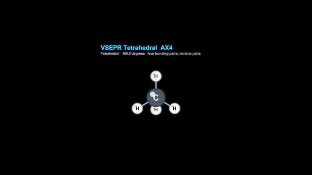 VSEPR Tetrahedral AX4 Ball And Stick Model Animation Labeled Alpha Channel 4K