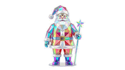 Obraz premium Colorful Santa Claus figurine with rainbow outfit and staff on isolated background.