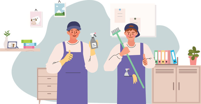 Cleaning Staff Working indoor Illustration
